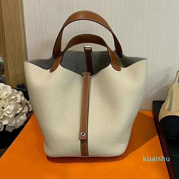 

luxury handbags 2021 new color matching vegetable basket fashion trend litchi grain cow leather portable women's large capacity bucket