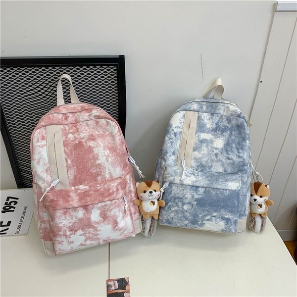 

backpack harajuku fashion women's backpack custom tie-dye schoolbag for girls canvas high-capacity travel packs rho7