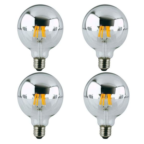 

4pcs g95 4w led bulb base e27 220v 240v mirror chrome tipped globe silver glass edison retro shadowless lamps 2700k