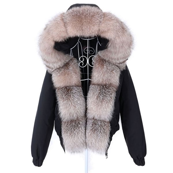 

maomaokong fashion short women's real fur coat natural raccoon big fur collar winter parka bomber jacket waterproof 211129, Black