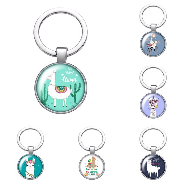 

alpaca no prob llama glass cabochon keychain bag car key chain ring holder charms silver color keychain for men women gifts