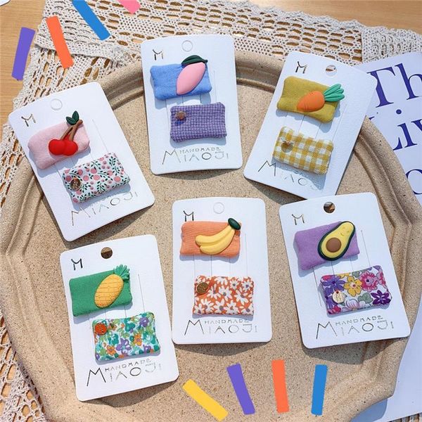 

hair accessories 2 pcs compact simple children fruit bb clip sweet girl princess fashion cute plaid floral fabric barrettes, Slivery;white