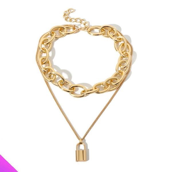 

pendant necklaces wholesale 5 vintage lock double necklace metal 2021 summer fashion girl ladies jewelry gift 2 colors, Silver
