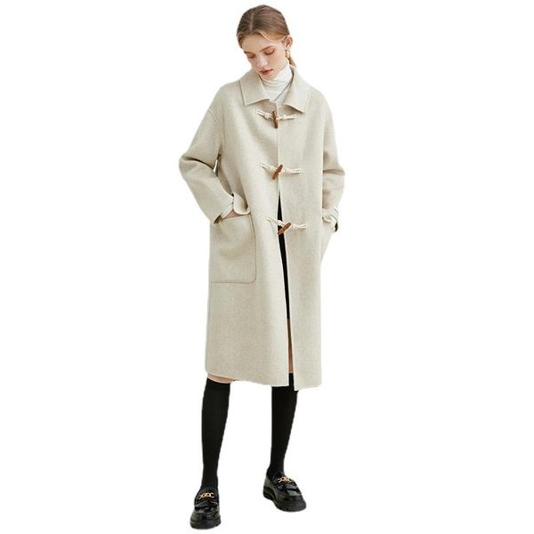 

women's wool & blends loose fit oat color big size warm long woolen coat parkas sleeve fashion tide autumn winter 2021 coats, Black