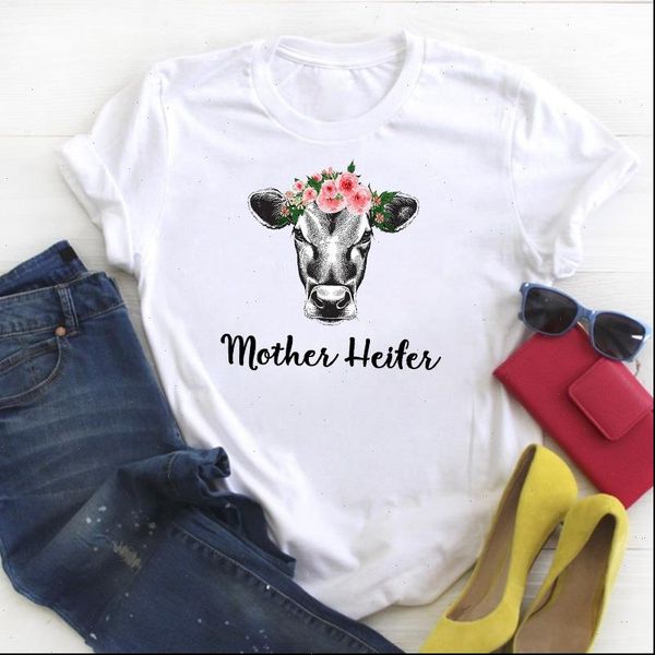 

women cartoon heifer mama mom cow fashion print summer t tee ladies female shirt clothes tshirt graphic t shirt, White