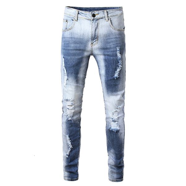 

2021 man gat straight washing jeans white silence men's broek, Blue