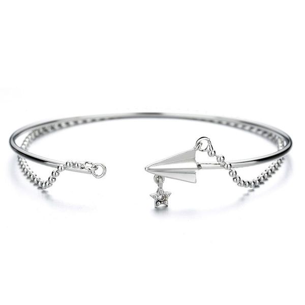 

link, chain diyi design style paper airplane star opening bracelet double layer round beads shiny zircon bracelets for girl women, Black