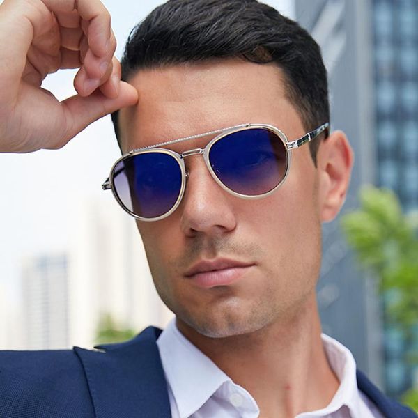

sunglasses fashion steampunk male 2021 brand designer travel driving retro round sun glasses double bridge shades for men, White;black