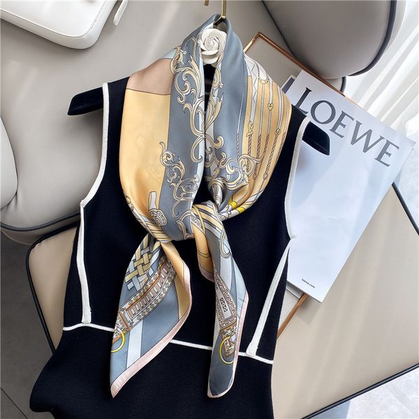 

new silk women's shawl 90 square head home travel sunshade decoration accessories japan and south korea sweet scarf, Blue;gray