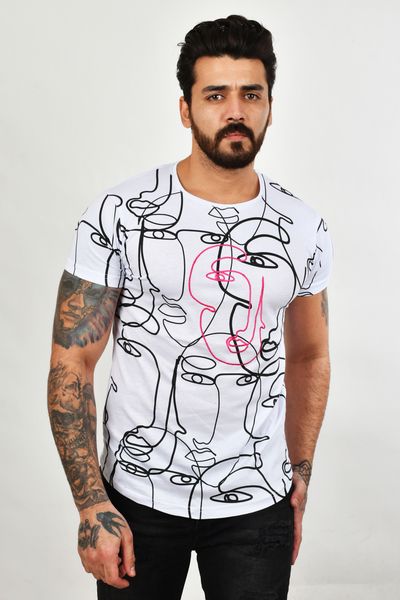 

Men 's T-shirt Slim Fit Print Quality Street Wear 2002067 Bgne, White;black