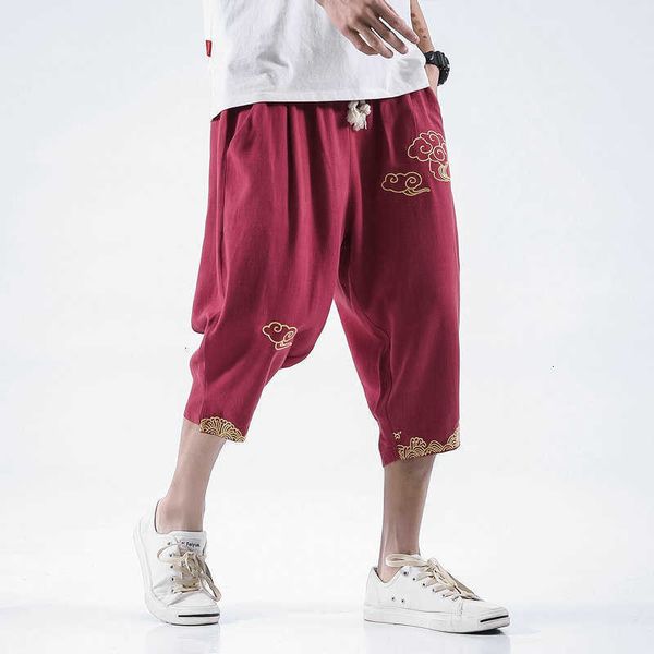 

men's pants summer cotton linen hip hop harem men casual calf-length trousers joggers m-5xl drop p75j wur0, Black