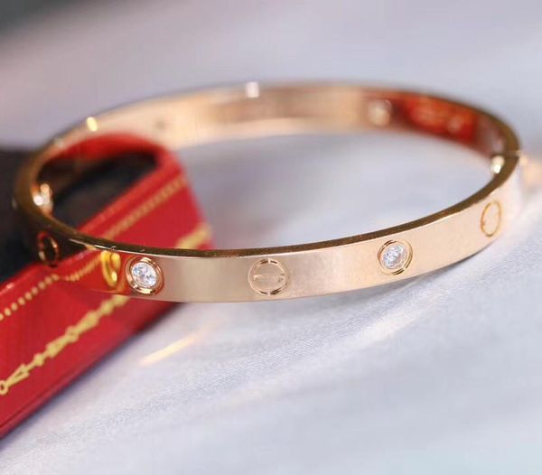 

v gold material luxurious quality punk band bracelet with 4 diamonds for women wedding jewelry gift have box ps3417, Golden;silver