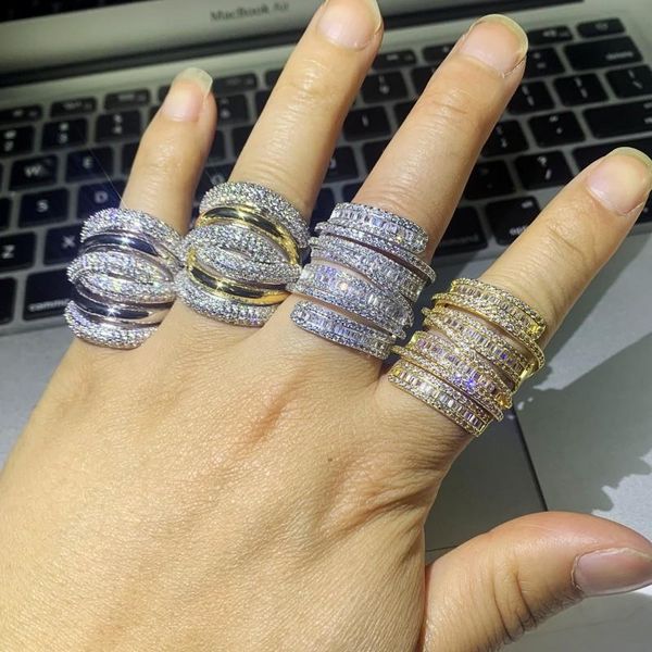 

cluster rings vintage jewelry 925 sterling silver&gold fill pave princess cut white 5a cubic zircon party promise women wedding cross ring, Golden;silver
