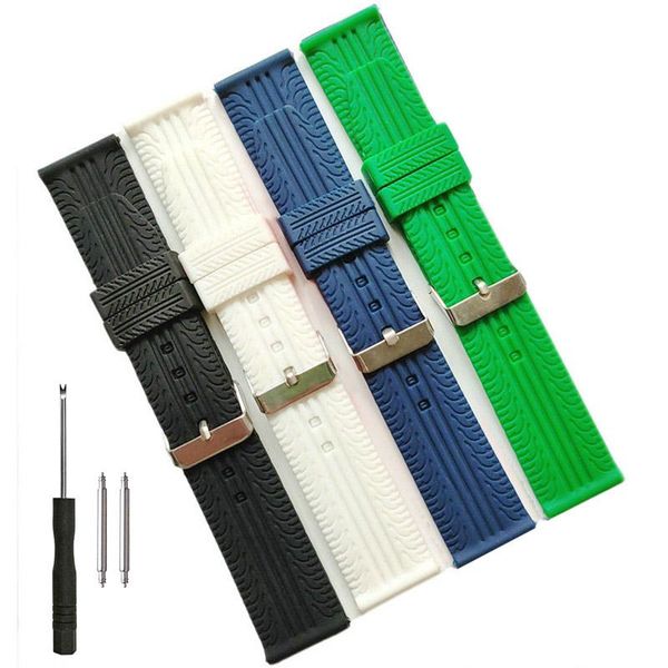 

watch bands 20mm silicone rubber band super thin tire track strap for fashion casual watches black blue green white, Black;brown