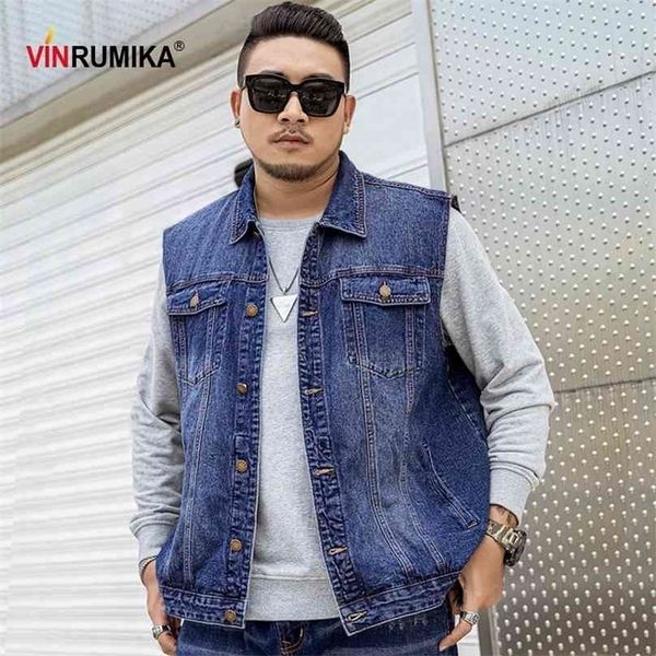 

big size men kpop fashion casual style autumn spring cowboy black vest jacket man denim blue cotton vests coats 5xl 6xl 7xl 210925, Black;white