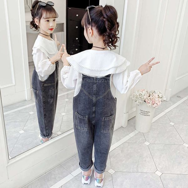 

2021 new spring and autumn girls' korean double neckband trousers suit, Blue