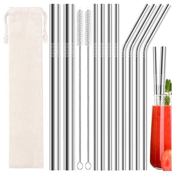 

drinking straws reusable metal for drinks with cleaning brushes 304 stainless steel straw eco friendly bar cocktail party