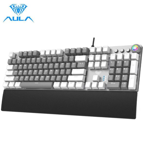 

keyboards aula mechanical gaming keyboard white-light 104 anti-ghosting blue/black switch wired backlight for pc gamer english