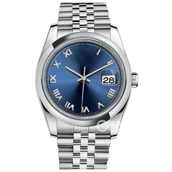 

asian men's watch 2813 sports automatic mechanical watches 36mm blue dial fashion roman hour marker luxury stainless steel watchs sapph, Slivery;brown