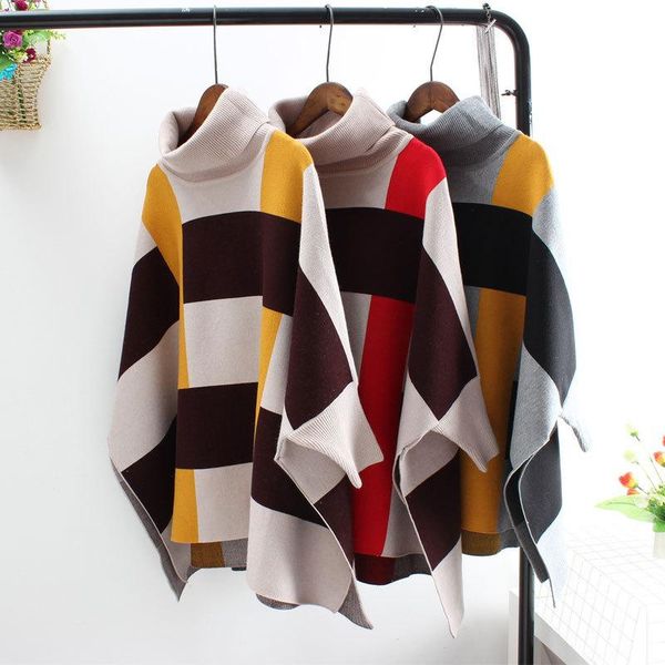 

women's sweaters women sweater winter clothes bat sleeve coat 2021 autumn and cloak shawl plaid, White;black