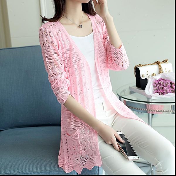 

summer new hollow loose shawl knitted sweater small jacket air conditioner shirt sunscreen medium long womens wear, White;black