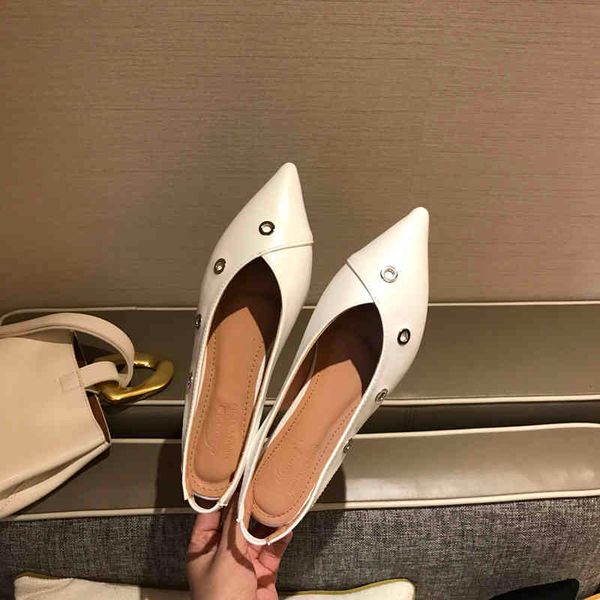 

slippers spring and summer pointed back flat sandals baotou only soft shoes with women's heels hnik, Black