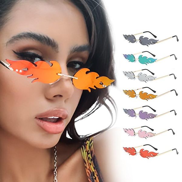 

outdoor eyewear retro frameless flame sunglasses women glasses luxury steampunk metal sun vintage mirror oculos de sol feminino uv400