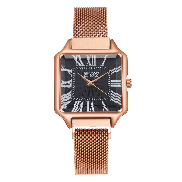 

womens wristwatches rose gold magnetic mesh band square shell cool fashion crystal roman numeral dress watch for women outdoor wristwatch, Slivery;brown