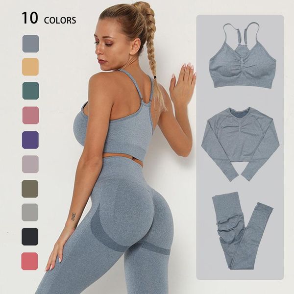 

yoga outfit seamless set women long sleeve crop workout sportswear gym clothing fitness high waist leggings sport bra sports suits
