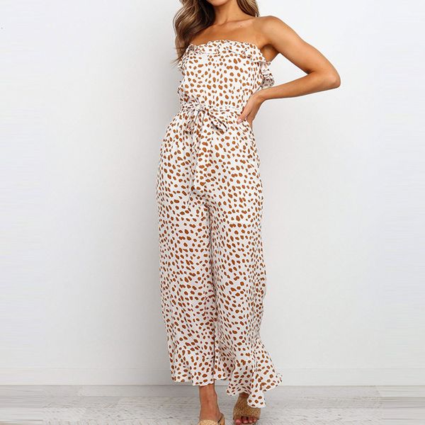 

2021 new off shoulder polka dot ruffles jumpsuits elegant wide lag chiffon jumpsuit casual loose romper overalls summer 4ujq, White;black