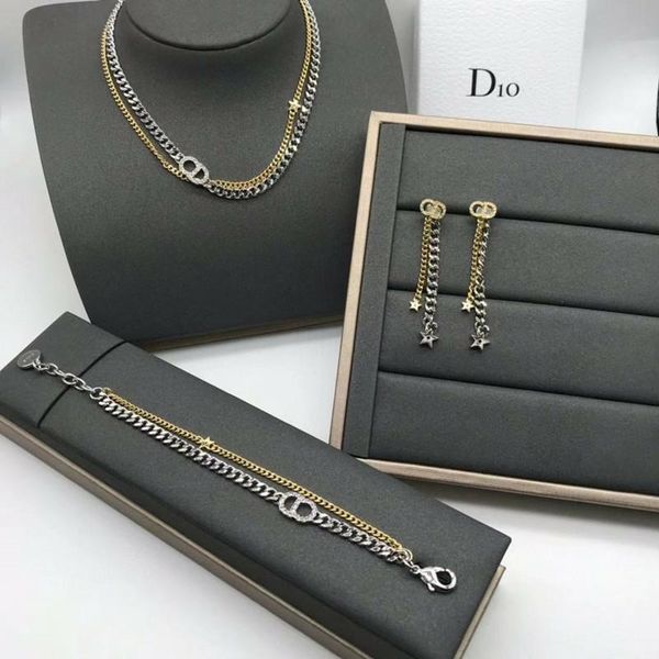 

70% off outlet online family new fashion star double layer letter necklace bracelet female net red tassel earrings, Golden