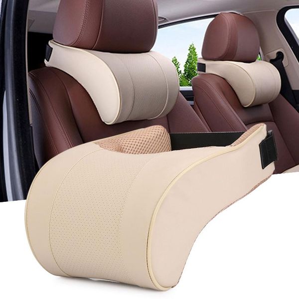

seat cushions pu leather car neck protector headrest cushion slow rebound cotton back pillow
