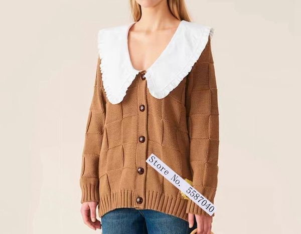 

2021 fall winter new women loose knit cardigan big doll collar fake two long sleeve single breasted sweater jacket vj9p, White;black