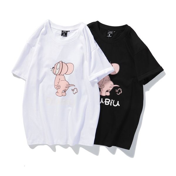 

t shirt 2021 summer cartoon mouse print ins hip hop trend short sleeve boys' korean loose, White;black