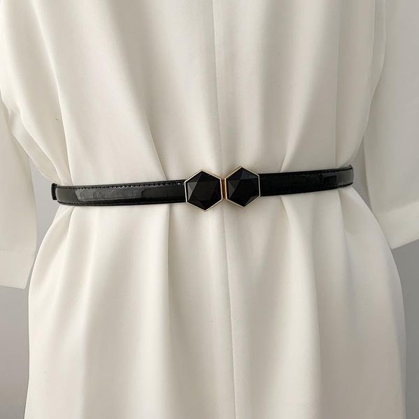 

fashion patent leather belt luxury chain buckle adjustment waist strap women's decorative wild coat dress sweater waistband belts, Black;brown