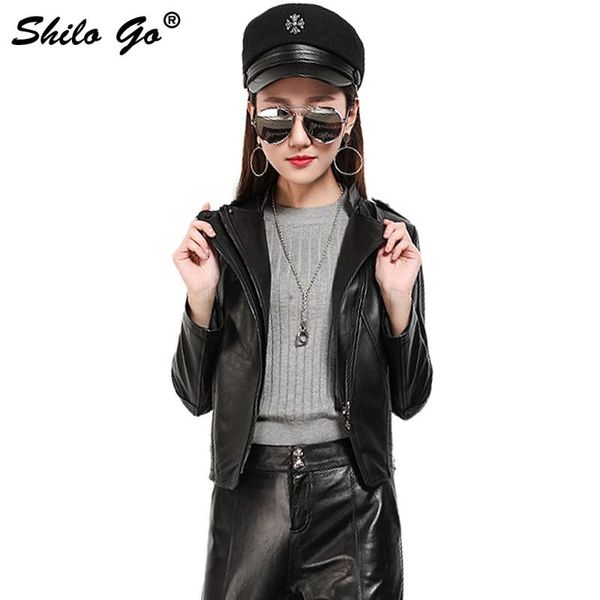 

women's jackets shilo go fashion street women casual lapel long sleeve zipper black serene sheepskin genuine leather shorts jacket ladi, Black;brown