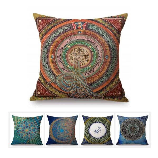 

islamic mandala art home decorative sofa throw pillow cotton linen blue middle east muslim arab mediterranean cushion cover case cushion/dec