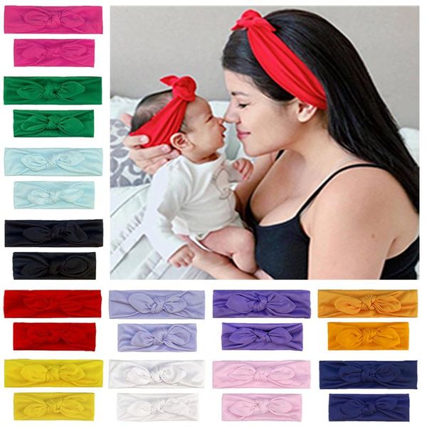 

hair accessories 2pcs/set mom & baby headbands mother turban daughter ears hairband floral solid parent-child, Slivery;white