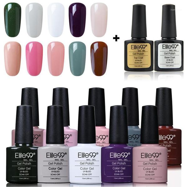 

elite99 12pcs/set 7.3ml colorful bottle series hybrid nail glitter gel polish with base coat soak off manicure sets gift box1