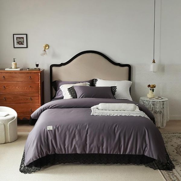 

bedding sets purple premium egyptian cotton soft black lace farmhouse duvet cover set bed sheet pillow shams  king 4pcs