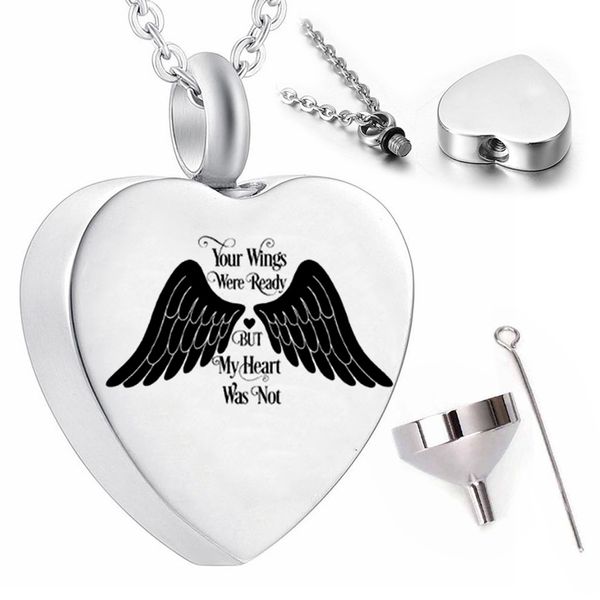 

stainless steel jewelry cremation pendant necklace angel wings souvenir ashes memorial urn, Silver
