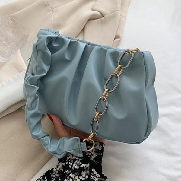 

evening bags 2021 women pleated baguette dumpling handbags pu chain crossbody cloud underarm shoulder folds handle