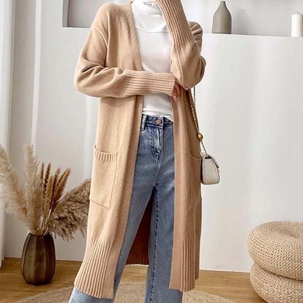

women's knits & tees korean fashion clothing loose slim knit sweater autumn winter oversized long cardigan women wool coat ladi, White