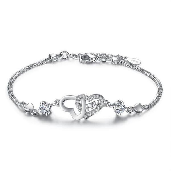 

charm bracelets brt018 cute lovely sweet romantic women crystal heart bracelet with clear purple rhinestone zircon jewelry, Golden;silver