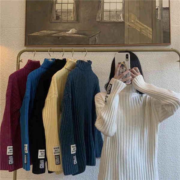 

women's sweaters make firm offers control sets winter high collar with thick sweater female easy lazy wind coat kttu, White;black
