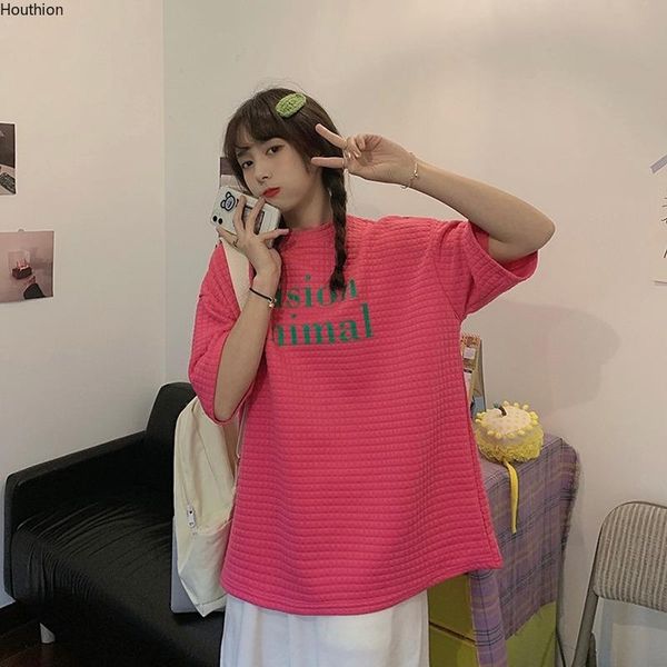 

houthion women's t-shirt fashion temperament leisure summer loose round neck short sleeve white letter square