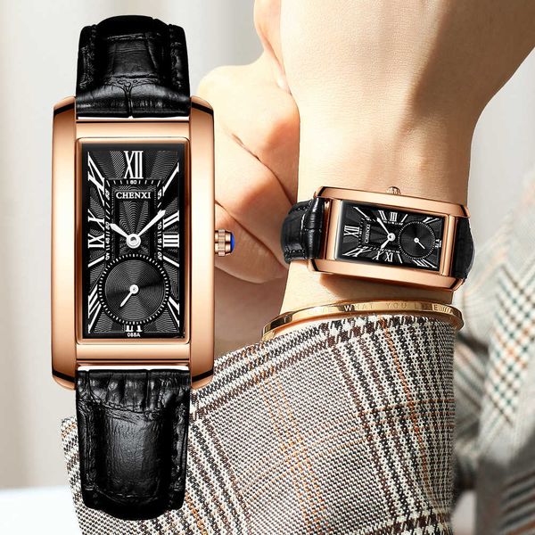 

chenxi brand fashion women bracelet watch casual leather waterproof wristwatch ladies quartz dress watches relogio feminino 210616, Slivery;brown