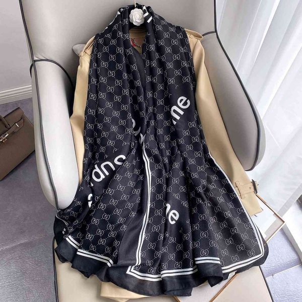 

star's same check small silk scarf autumn and winter foreign style fashion korean version versatile cotton hemp literary, Blue;gray