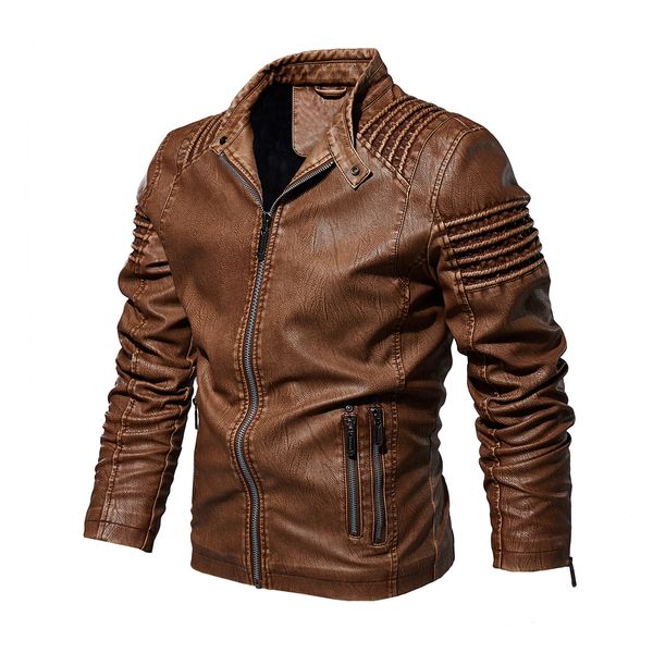 

American Europe Wear Plus Size coat Men's PU Leather Sheepskin Lining Coat Warm Jackets Outerwear Winter Coats, Coffee