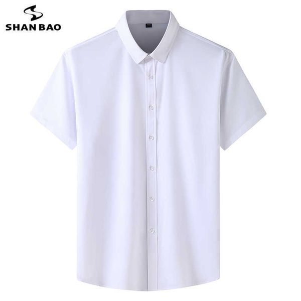 SHAN BAO Camicia a maniche corte allentata elasticizzata leggera estiva Camicia bianca pura da uomo casual da lavoro di marca classica 210531